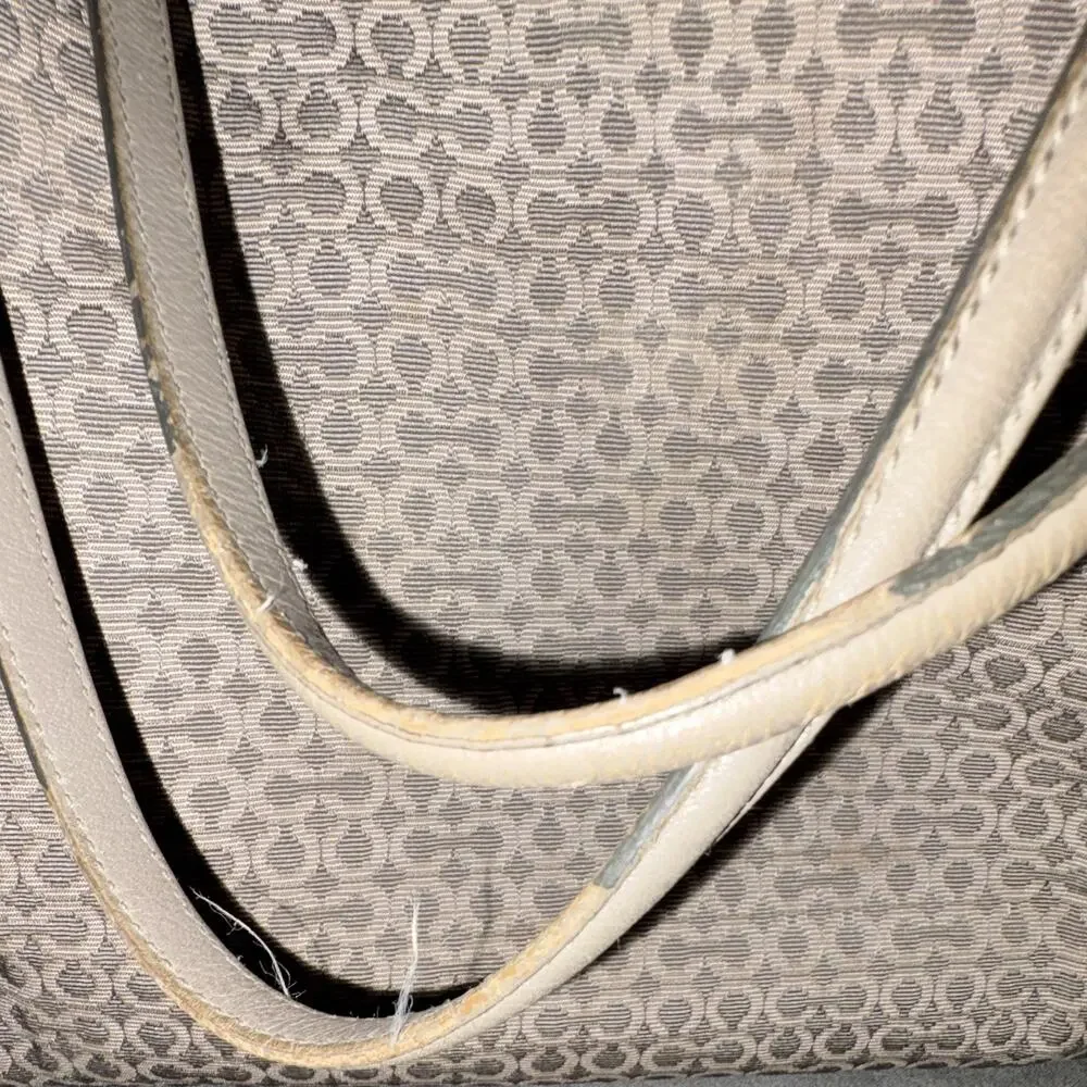 Coach Madison Signature Logo gray Shoulder Bag Leather Trim Pink Lining